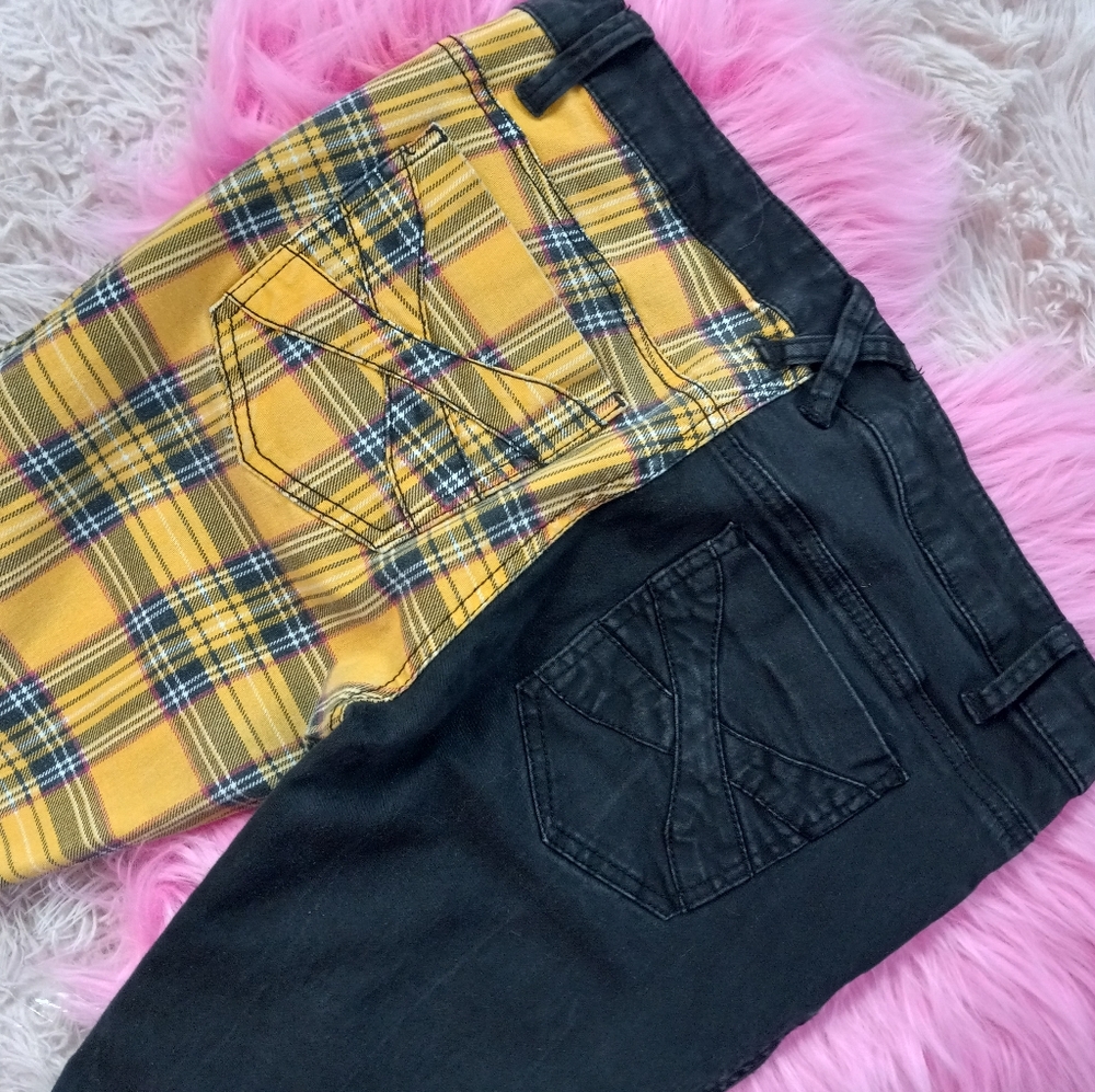 Tripp split personality half yellow plaid half black skinny jeans! Royal Bones - Picture 2 of 8